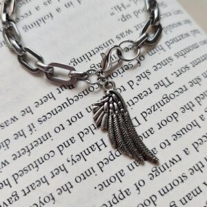 Sterling-Style Silver Angel Wing Charm Bracelet - Women Jewelry Bracelets